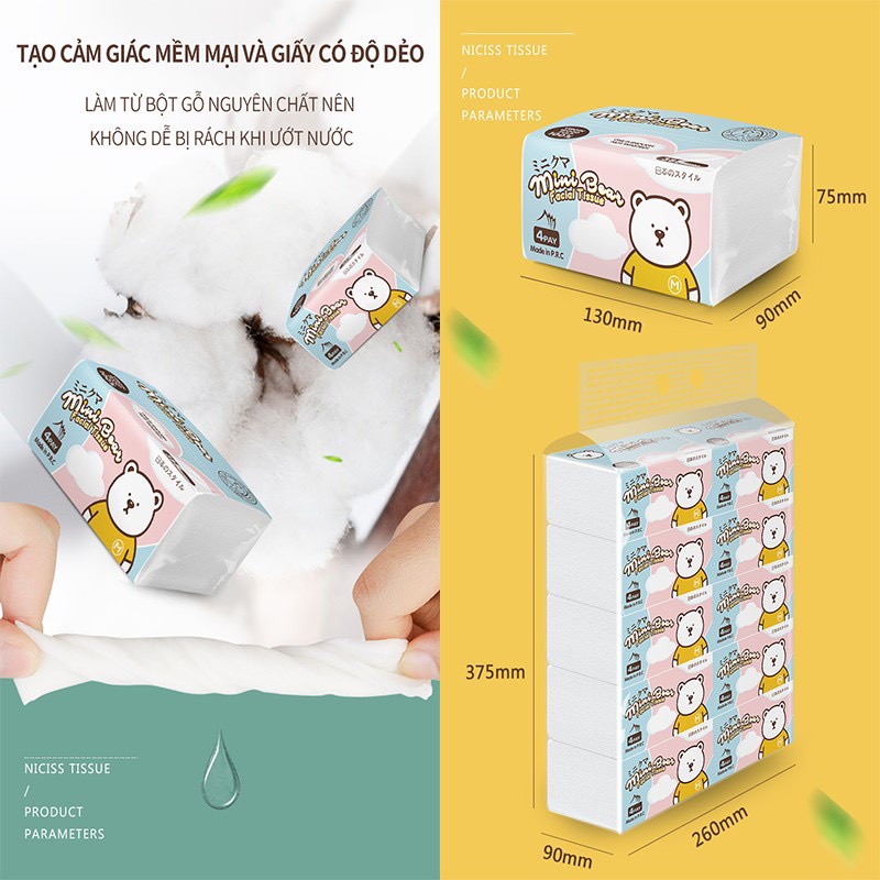 Khăn Giấy Khô/Rút Đa Năng Mini Bear Nhật Bản 4 Lớp 13*18CM*300tờ/1gói chất liệu thiên nhiên,an toàn cho làn da