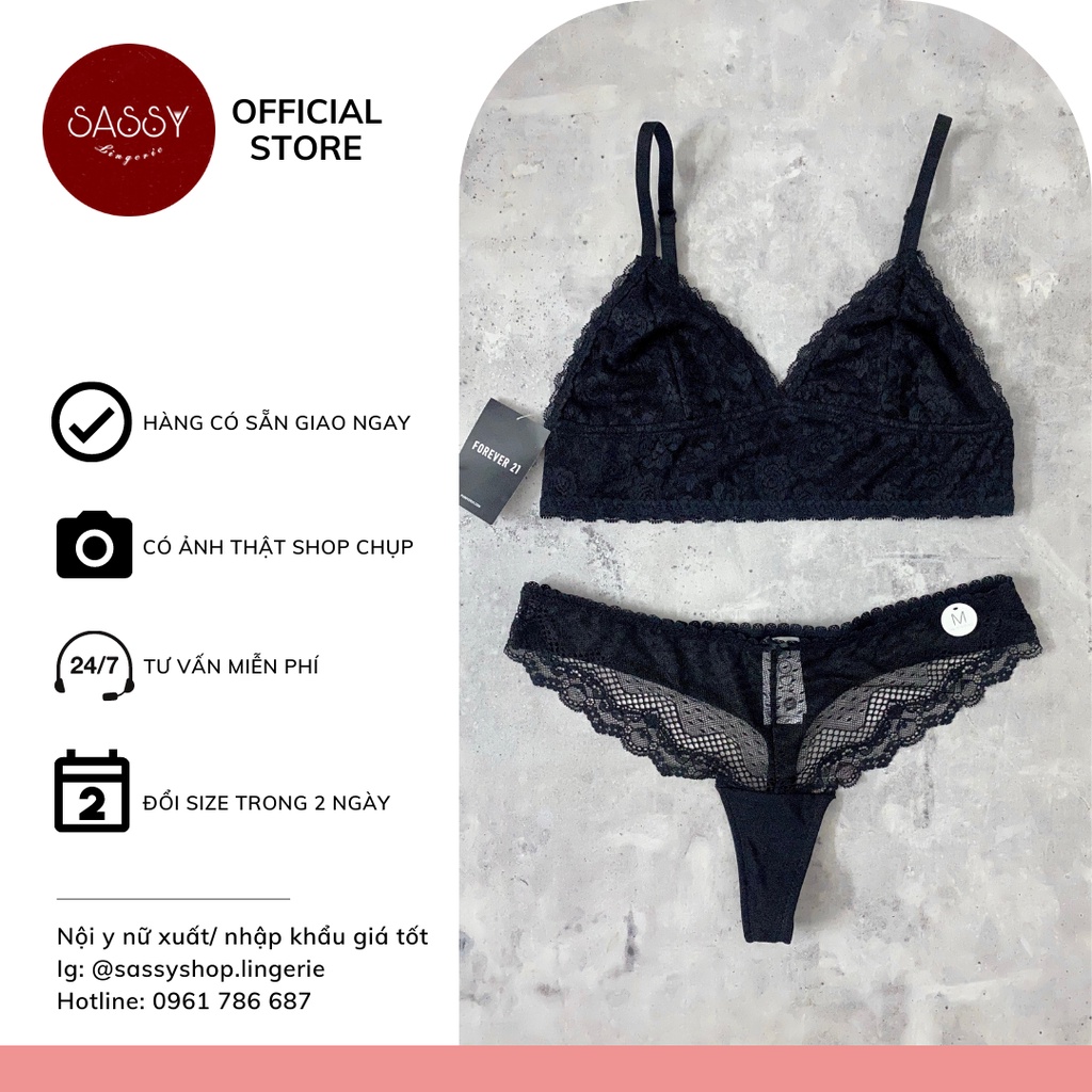 Bộ đồ lót nữ ren đen áo bralette chân ren kèm quần lọt khe ren lưới bi gợi cảm cho nữ