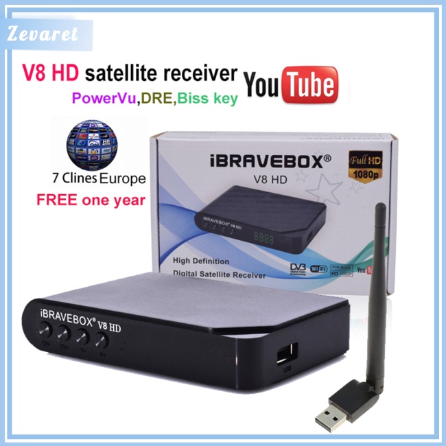 Bộ Thiết Bị Thu Sóng Vệ Tinh Zevaret iBRAVEBOX V8 HD 1080P DVB-S2 PVR USB WIFI