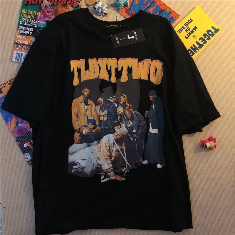 Áo thun 100% cotton cổ tròn tay ngắn dáng rộng in hoạ tiết retro dành cho cặp đôi