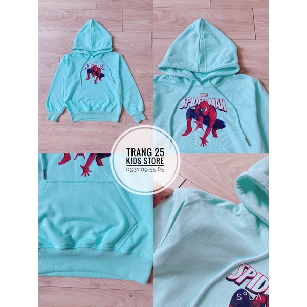 Áo Khoác Bé Trai Dạng Hoodie , Áo Nỉ dài tay chui đầu cho Bé Trai Nhện Có Mũ và túi bên hông