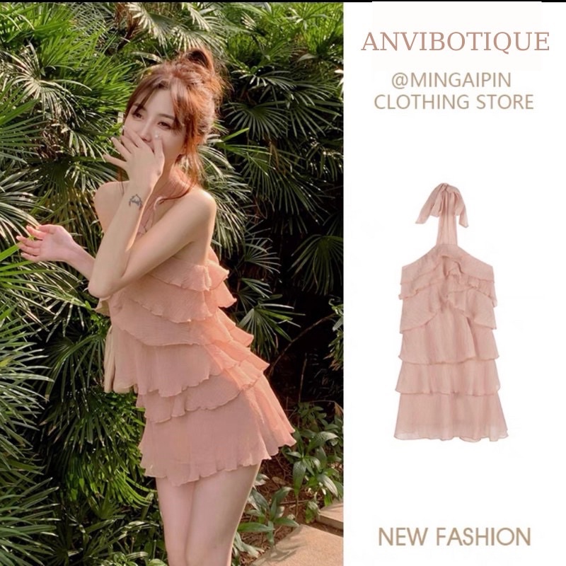 Váy đầm nữ cổ kiểu yếm bèo xòe tầng màu trơn phong cách Hàn Quốc ,Đầm trắng dự tiệc ,đi biển ,bánh bèo,tiểu thư, đi chơi