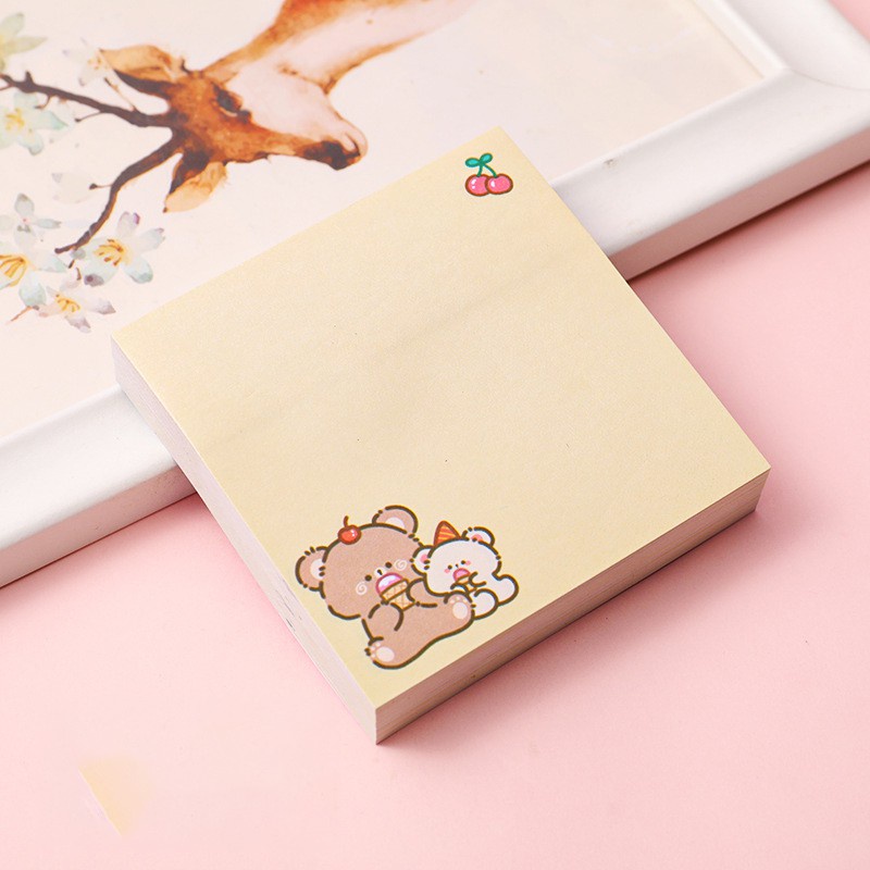 (80 tờ) Giấy nhớ note vuông hoạt hình gấu cute dễ thương xinh xắn 8*8cm