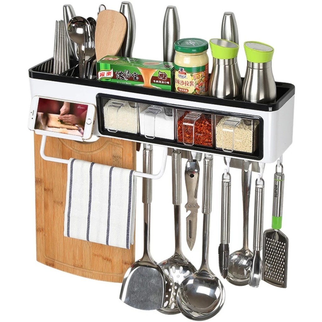 Kệ treo đồ nhà bếp thông minh kèm 3 hũ gia vị ECOCO (Không cần khoan)