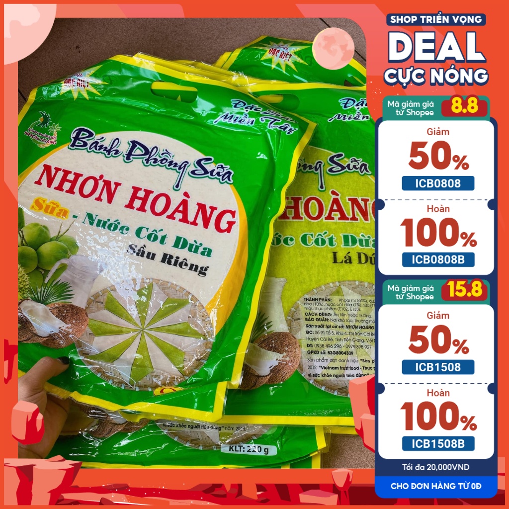 Bánh phồng sữa nước cốt dừa Nhơn Hoàng  bánh tráng sữa dừa lá dứa sầu riêng - 14021191