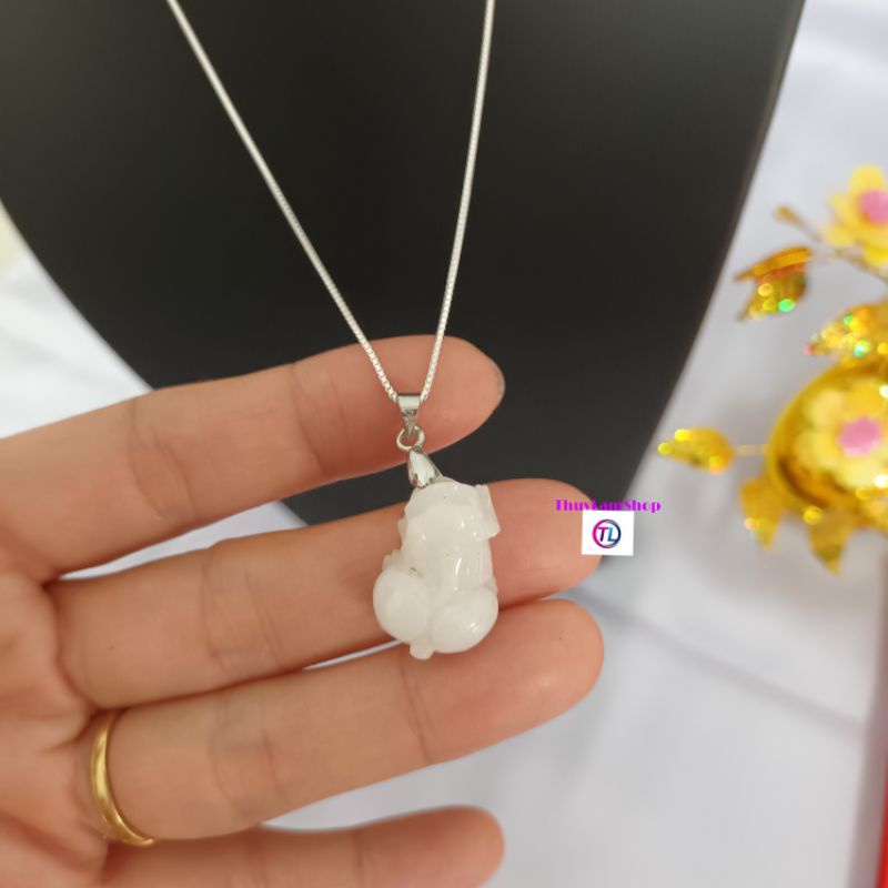 Vòng cổ dây chuyền bạc 925 vĩnh viễn bảo hành mix tỳ hưu phong thủy đá trắng