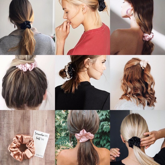 Dây cột tóc vải scrunchies phi lụa màu sắc nổi bật