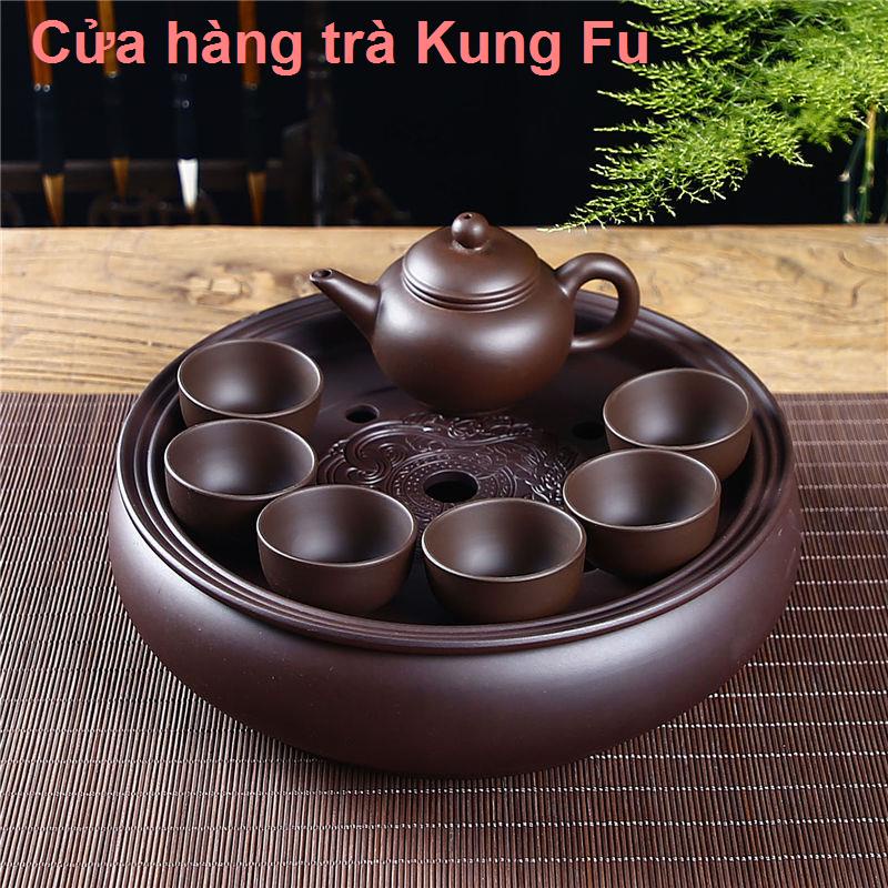 cát tím Bộ ấm trà Kungfu gia dụng bộ nhỏ đơn giản Bộ ấm trà Chaoshan bộ gốm sứ khay trà ấm trà tách trà