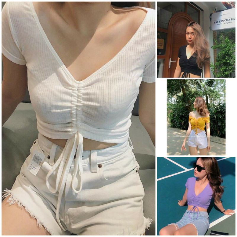 [vOUCHER GIẢM GIÁ] Áo Thun Croptop Nữ Cao Cấp Dây Đắp Chéo