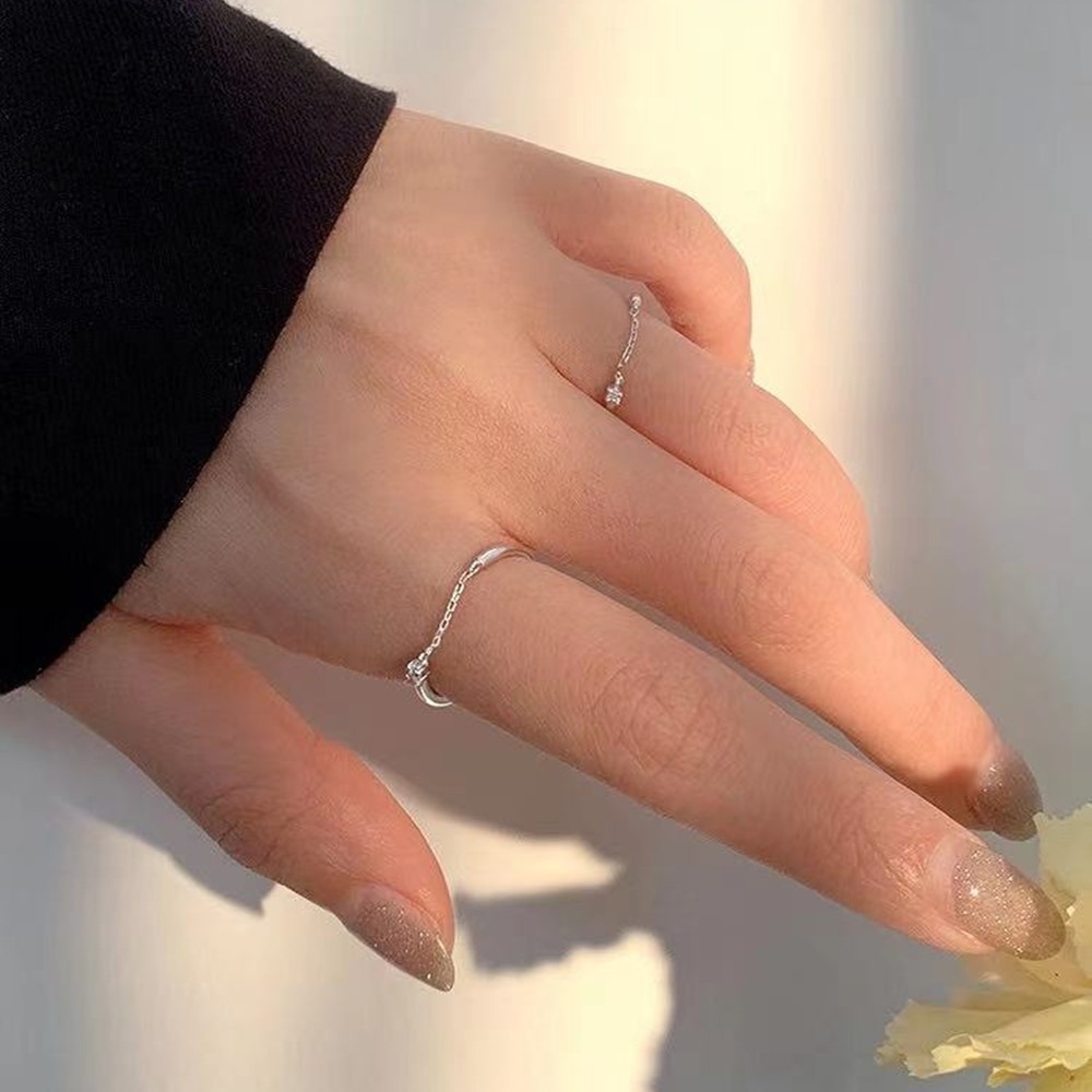 Nhẫn Đính Đá Zircon Dạng Hở Phong Cách Hàn Quốc Đơn Giản Cho Nữ