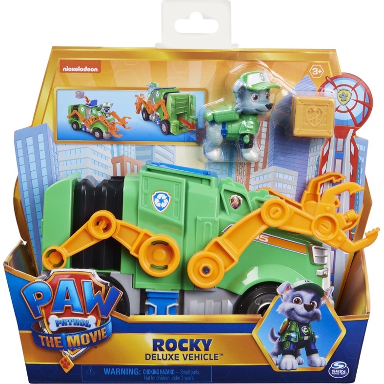 Đồ chơi Paw Patrol: Bộ gồm xe, Rocky, hộp đựng rác có công năng