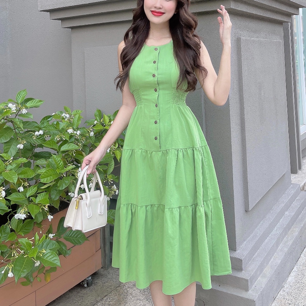 Đầm sát nách Margaret C560 phối nút gỗ xòe tầng đuôi cá trẻ trung Cin House
