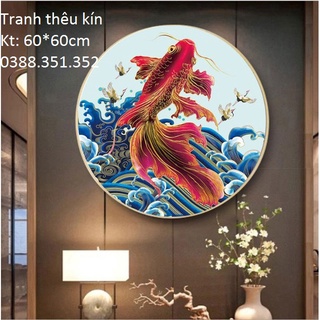 (XẢ KHO) Tranh thêu chữ thập cá koi thêu kín E82 E92 E109 E110 E120 E127 E83