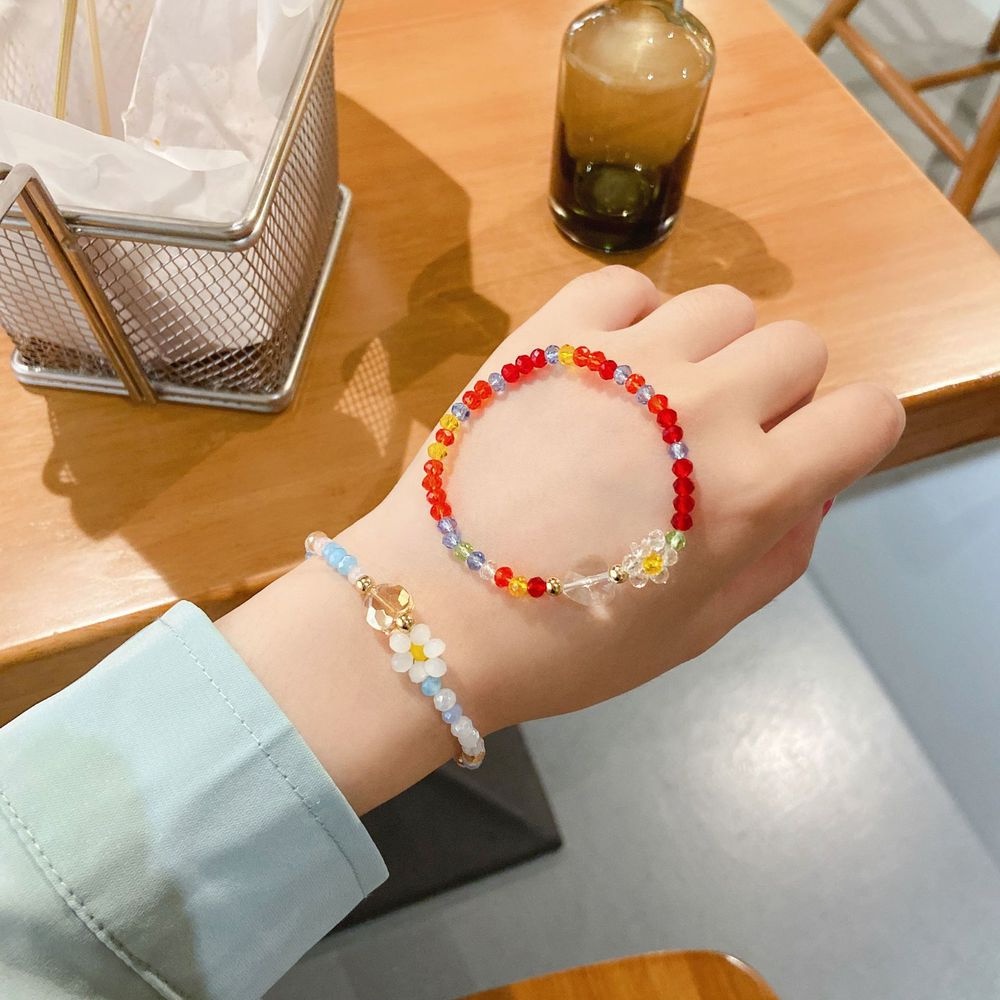 Vòng đeo tay đính hạt pha lê hình hoa xinh xắn theo phong cách mùa hè Hàn Quốc sành điệu cho nữ 2021