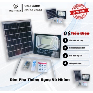 Đèn pha năng lượng mặt trời thông dụng vỏ nhôm, đèn năng lượng mặt trời - Mayor Wolf - bảo hành 1 năm