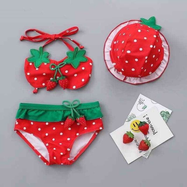 Set bơi bikini dâu tây bé gái