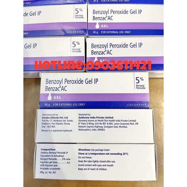 Gel Benzoyl Peroxide 2.5% &amp; 5% loại bỏ mụn,mụn viên,mụn bọc,sưng mụn,mụn đầu đen 20ml.