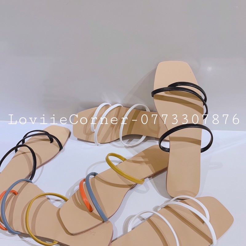 DÉP NỮ XỎ NGÓN DÂY MẢNH - DÉP NỮ XỎ NGÓN - DÉP NỮ THỜI TRANG QUAI MẢNH ĐẾ BỆT - ĐEN TRẮNG CAM