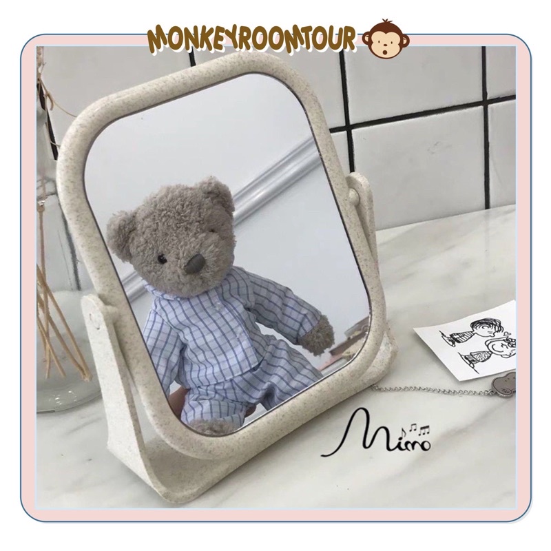 Gương Để Bàn Trang Điểm - 2 Mặt + Xoay 360* - Chân Đế Viền Cứng Lúa Mạch - Phong Cách Hàn Quốc
