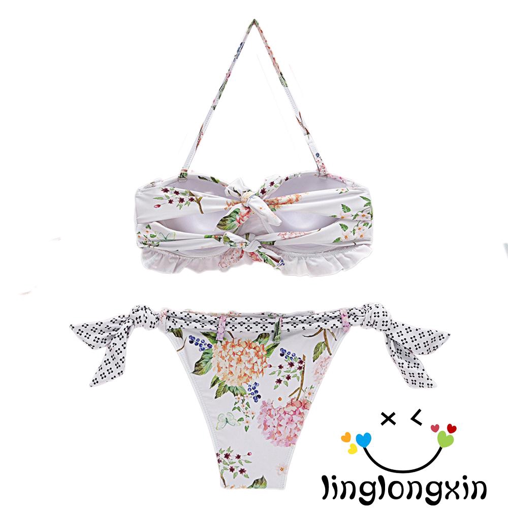 ❥A-❥-Women Floral Print Swimsuit Strap Top Thong Bikini Set | BigBuy360 - bigbuy360.vn