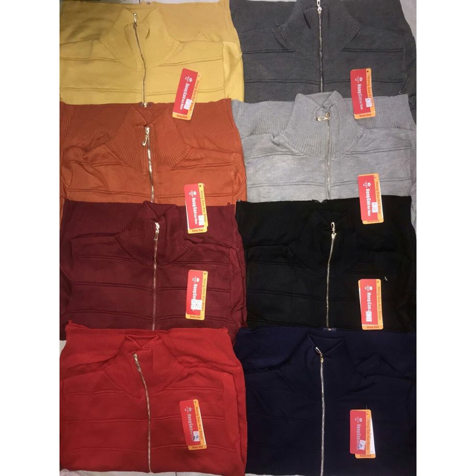 Áo khoác phối dây kéo túi hàng len co giãn dày dăn form to ảnh thật