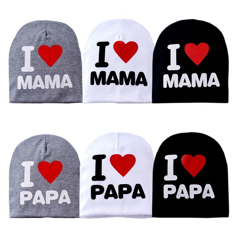 Mũ len, Nón len cho bé I Love Mama, I Love Papa dễ thương