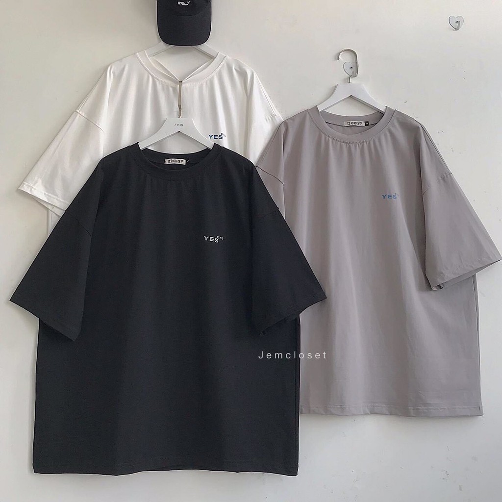 Áo thun unisex nam nữ tay lỡ YES ETS basic đơn giản siêu đẹp cực dễ phối đồ dáng rộng oversize ba màu siêu độc