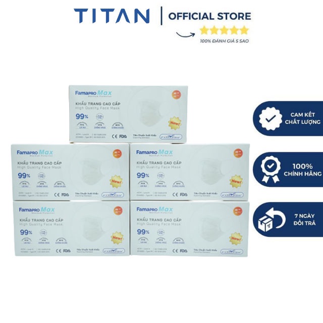 [FAMAPRO MAX - COMBO 5 HỘP] Khẩu trang y tế cao cấp 4 lớp chống bụi kháng khuẩn 99% FAMAPRO MAX (40 cái / hộp)