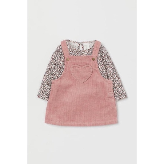Set yếm bé gái nhung tăm H&M- màu hồng
