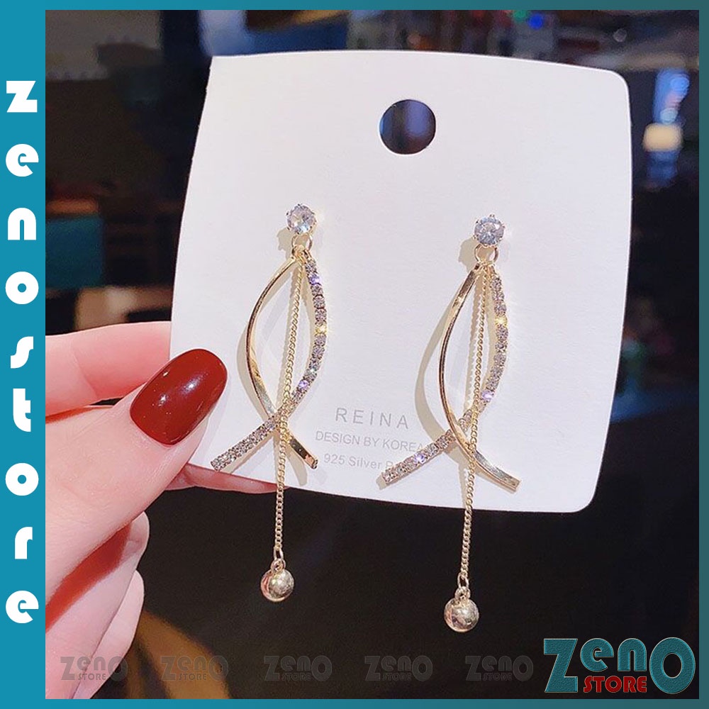 Khuyên tai ZenO tua dài phong cách KT12, bông tai titan nữ tính