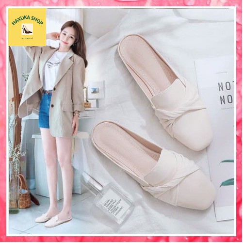 Dép nữ - Giày Sục da mềm mũi vuông quai xoắn đế êm kiểu dáng hàn quốc