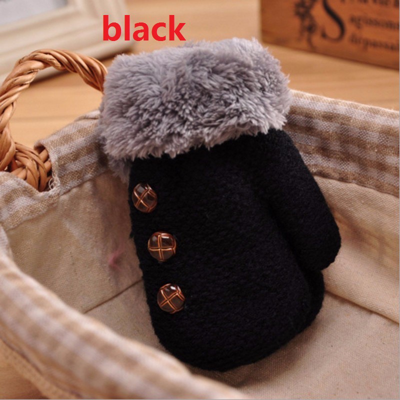 Găng tay len phối lông ấm áp cho bé