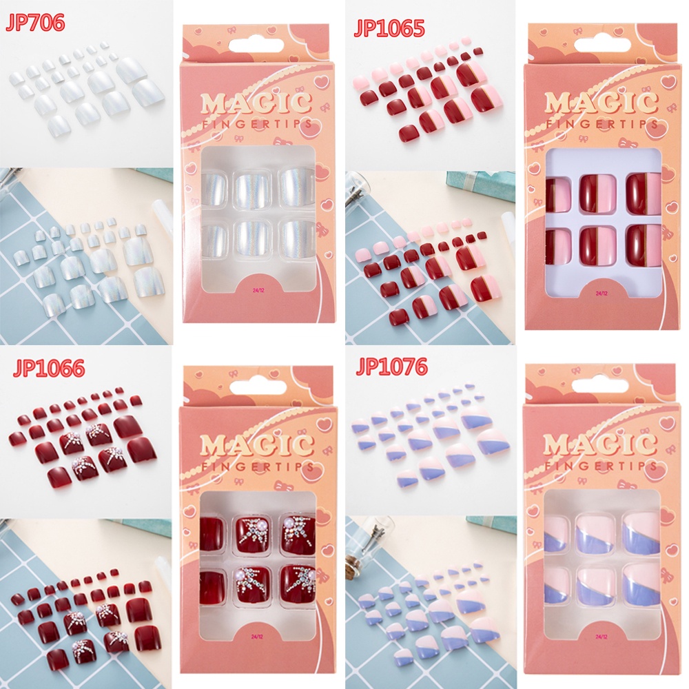 [Hàng mới về] 24 Móng chân giả chống thấm nước kèm keo dán phong cách retro cho nữ