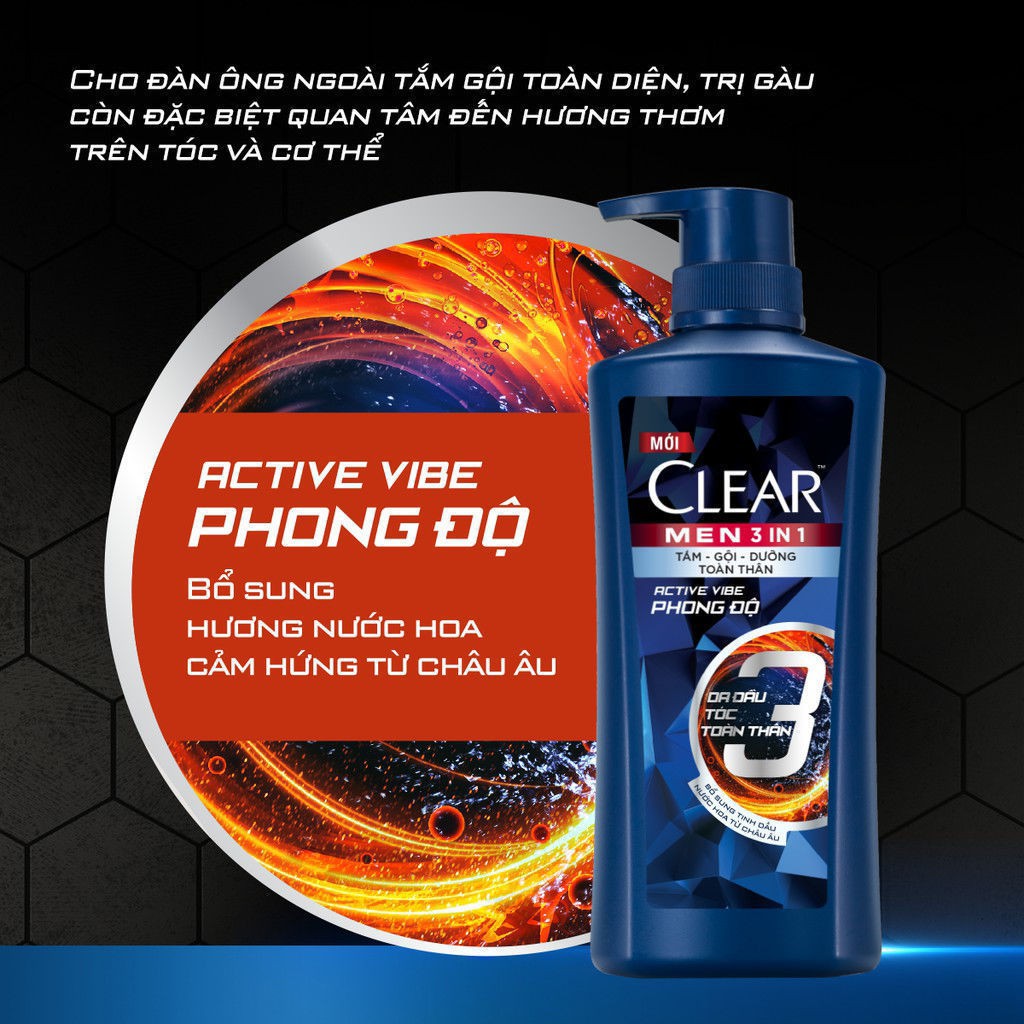 Dầu tắm gội Clear Men 3 trong 1 Active Vibe 630g | BigBuy360 - bigbuy360.vn