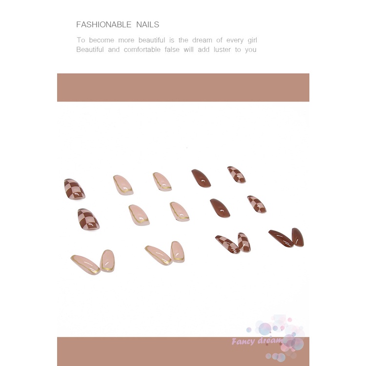 [Hàng mới về] Set 24 móng tay giả màu nâu phong cách Pháp cho nữ
