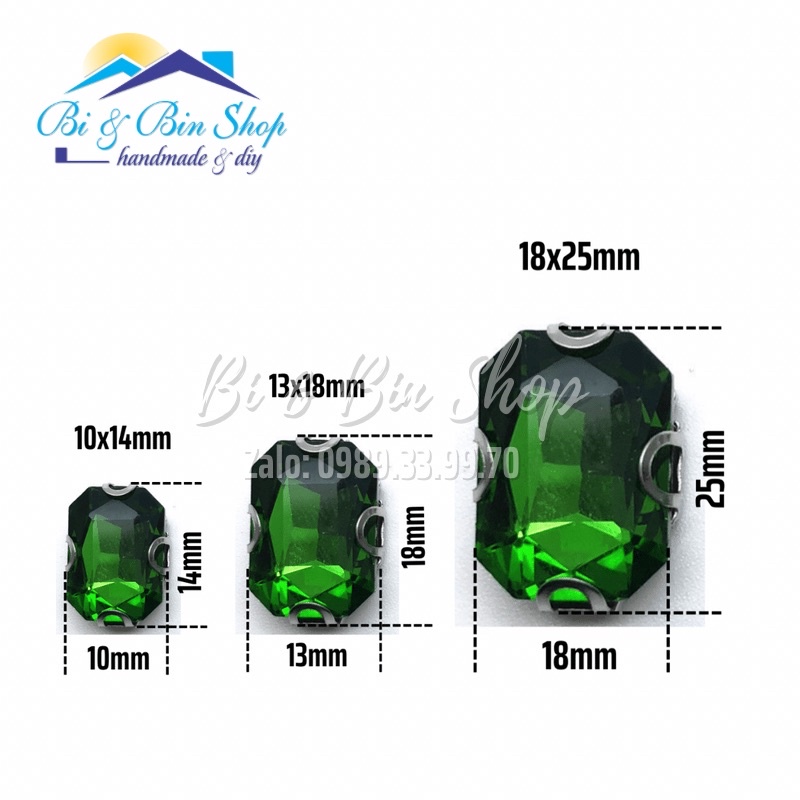 10 Viên Đá Đế Chữ Nhật 13x18mm Đính Kết Trang Phục Thời Trang, Trang Trí Vương Miện - Bi &amp; Bin Shop