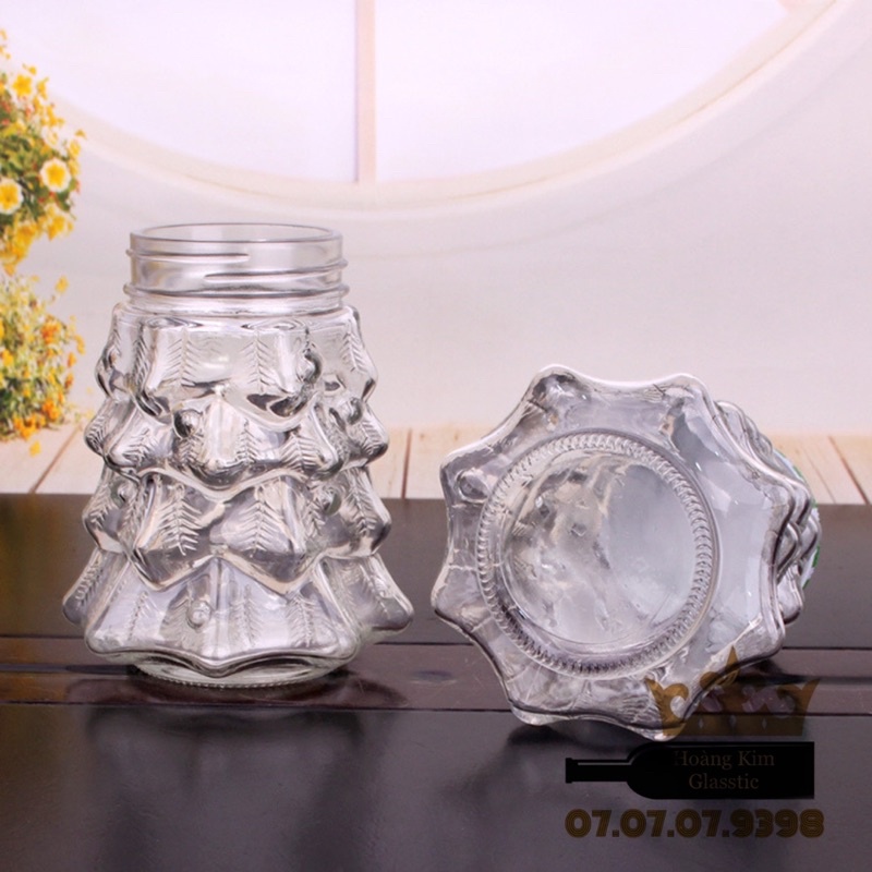 LY THUỶ TINH HÌNH CÂY THÔNG 500ml NẮP HOẠ TIẾT