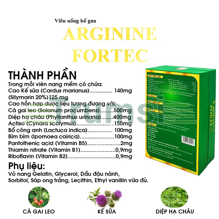 Viên Uống Thanh Nhiệt Mát Gan Giảm Viêm Gan Xơ Gan Men Gan Cao Arginine Fortec Vạn Tam Chính Hãng