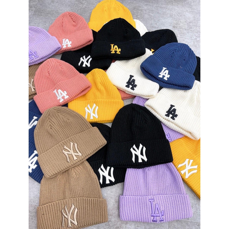 Mũ Len NY Beanie Thêu Logo Nổi Màu Đen/Trắng/Xanh/Vàng/Hồng/Tím