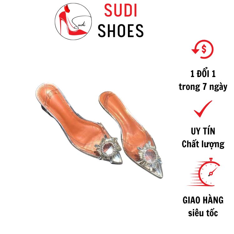 Giày cao gót quai trong mũi nhọn đính đá có quai hậu đi êm chân sang chảnh cuốn hút SUDI - YV _H40CG_189BBA