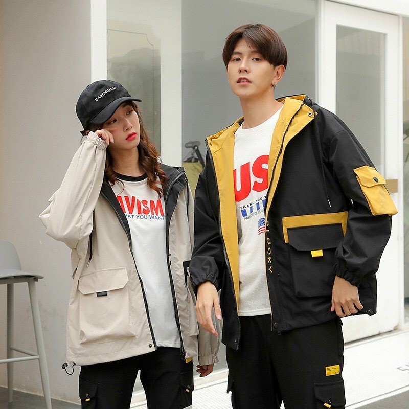 Áo Khoác Kaki Nam Nữ 2 Lớp Có Mũ ♥️ Free Ship ♥️ Áo Kaki Bomber Form Rộng Túi Hộp Vải Mền Đẹp Thời Trang