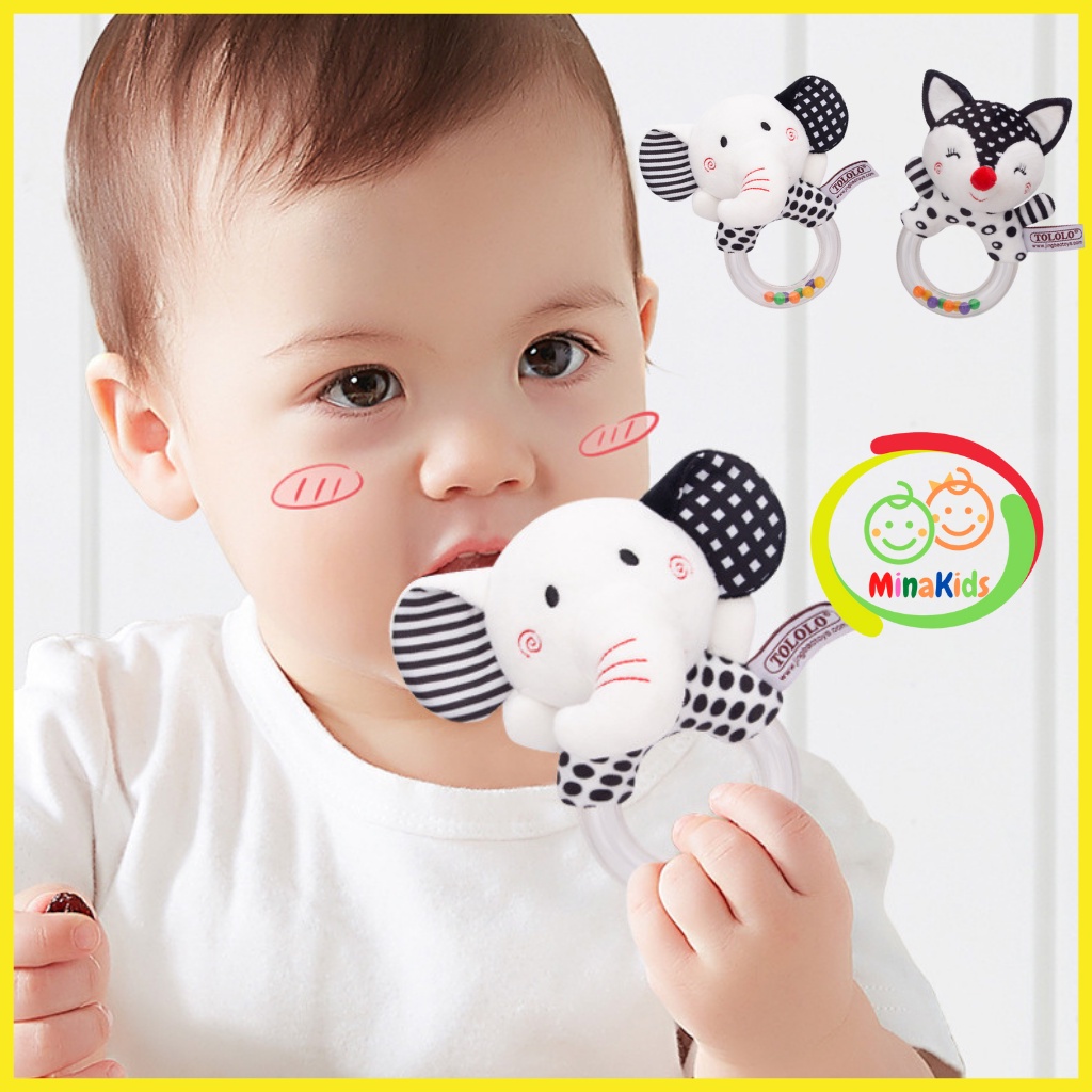 Lục Lạc Cầm Tay Hình Thú Nhồi Bông Đáng Yêu Cho Bé Đồ Chơi Chút Chít Đen Trắng Kích Thích Thị Giác TCT18