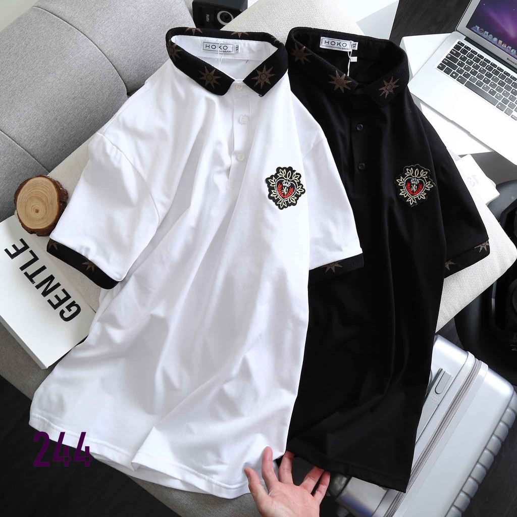 ÁO THUN NAM CỔ BẺ POLO THÊU TRÁI TIM 244 CHẤT LIỆU CAO CẤP THẤM HÚT MỒ HÔI PHONG CÁCH TRẺ TRUNG