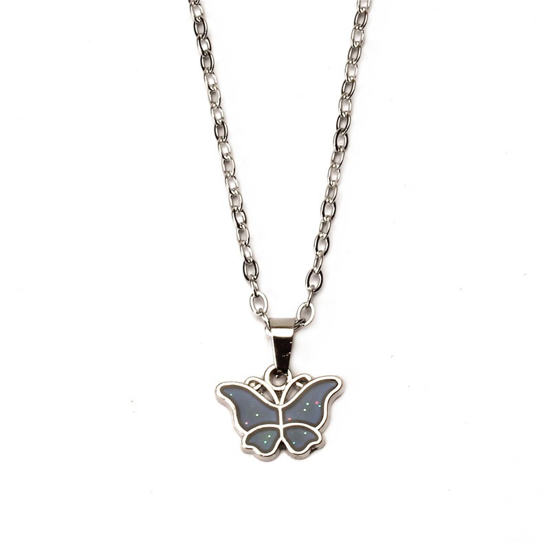Retro Thermochromic Butterfly Necklace Stainless Steel Chain Personalized Pendant