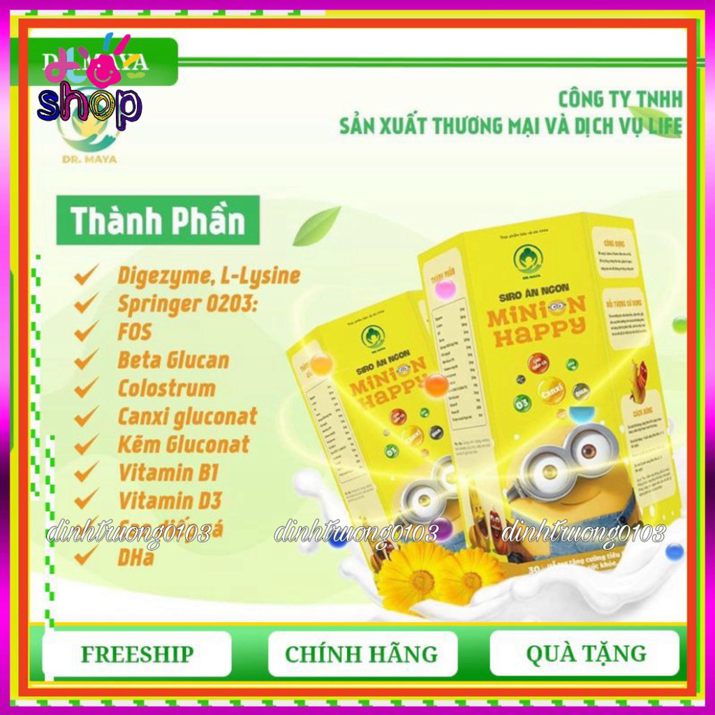 Siro ăn ngon Minion Happy (hộp 30gói) hổ trợ tiêu hoá tốt,  giúp bé ăn ngon, tăng cân, chống suy dinh dưỡng tặng ô tô