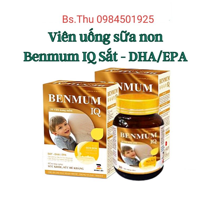 Hộp 30 viên bổ bầu Benmum IQ bổ sung sắt, acid folic, DHA cho mẹ trong giai đoạn chuẩn bị mang thai, bầu và sau sinh