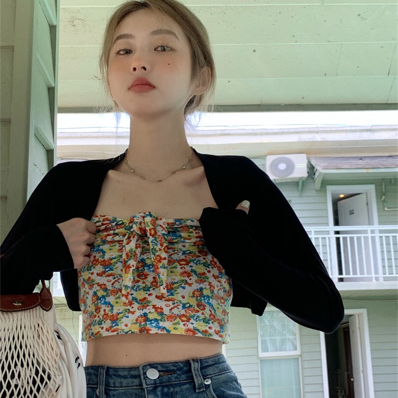 Áo Khoác Cardigan Ống Cột Dây In Hoa Thời Trang Mùa Hè Dễ Phối Đồ