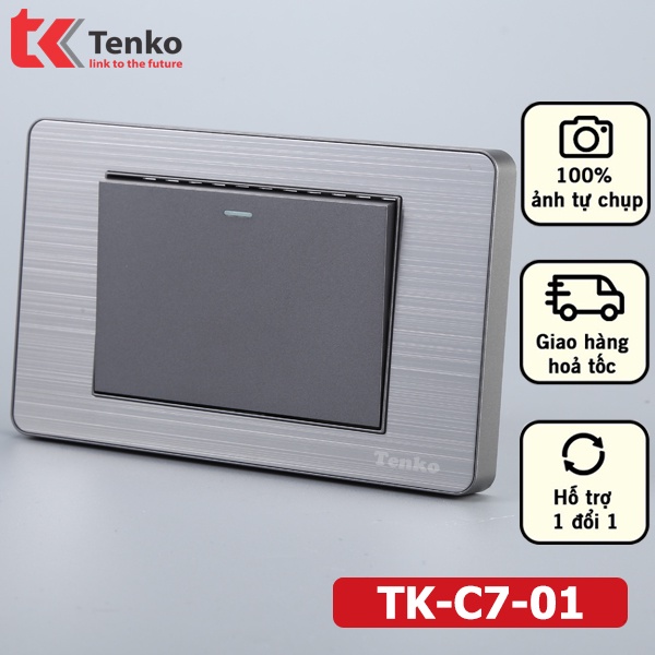 Công Tắc Âm Tường Mặt Hợp Kim 1 Nút - Công Tắc Đèn 1 Chiều và 2 Chiều Cao Cấp Tenko TK-C7-01