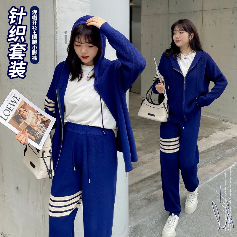 Set áo khoác cardigan dệt kim cổ chữ V tay dài và quần dài ống rộng thời trang cho nữ