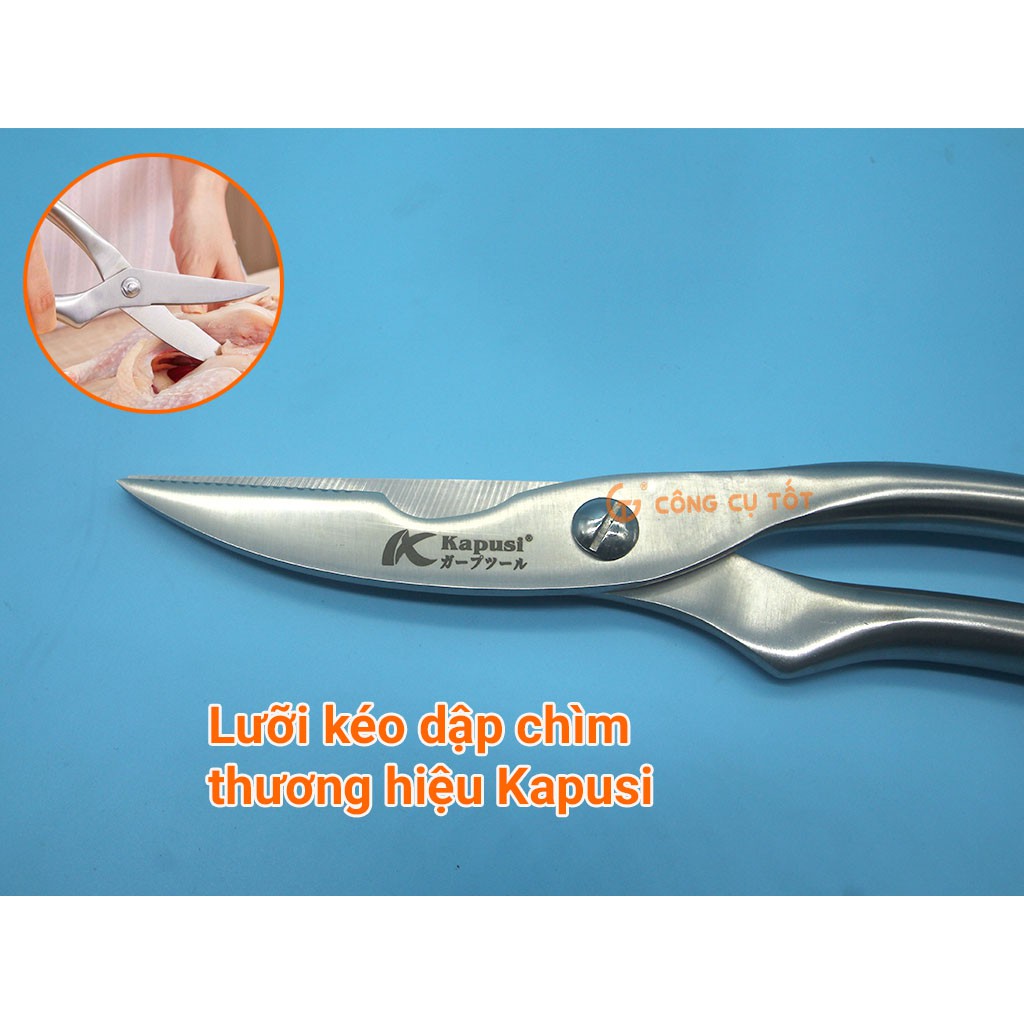 Kéo cắt thịt gà toàn thân inox sắc khỏe vệ sinh Kapusi 250mm thép Nhật Bản